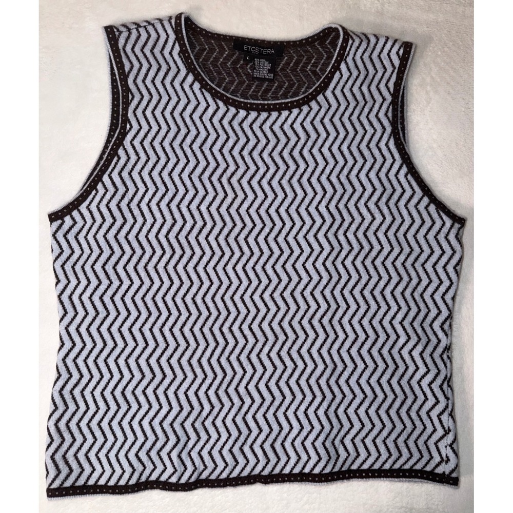 Etcetera Wool Cashmere Angora Zigzag Knit Shell Sweater Vest Brown Blue Large